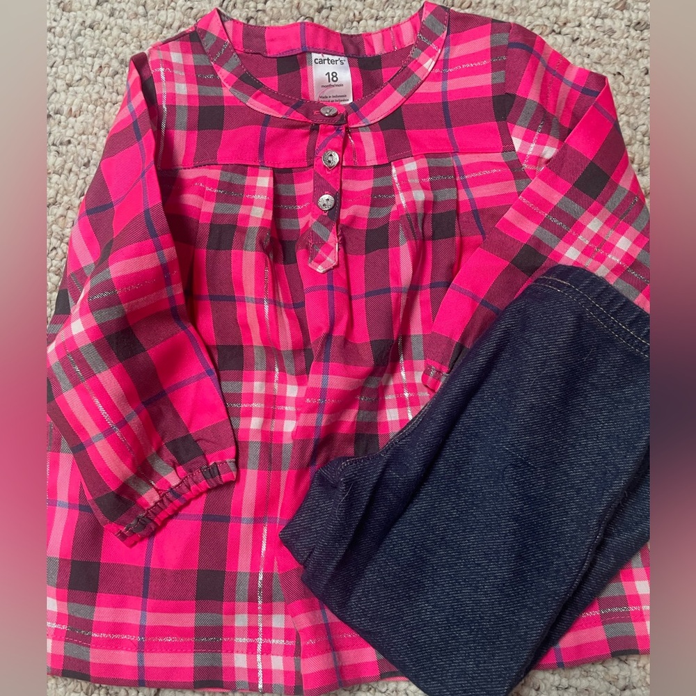 Carters Pink Flannel and Jeggings Set